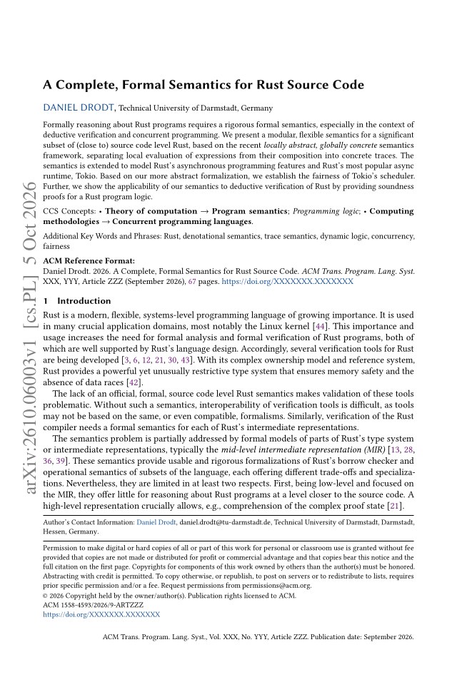 First page of A Complete, Formal Semantics for Rust Source Code
