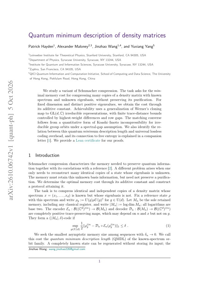 First page of Quantum minimum description of density matrices