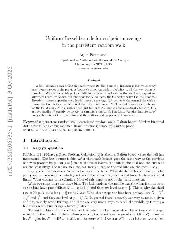 First page of Uniform Bessel bounds for endpoint crossings in the persistent random walk