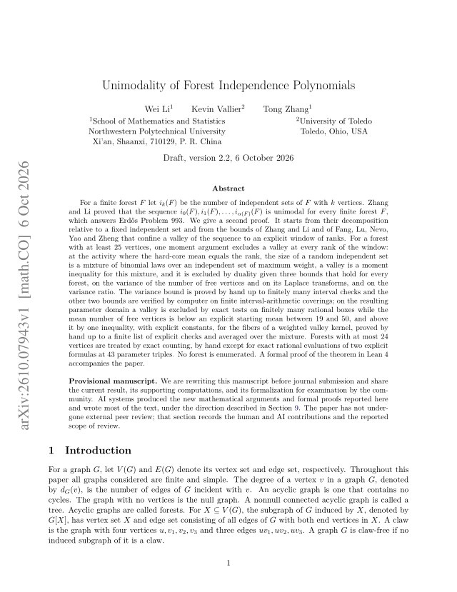 First page of Unimodality of Forest Independence Polynomials