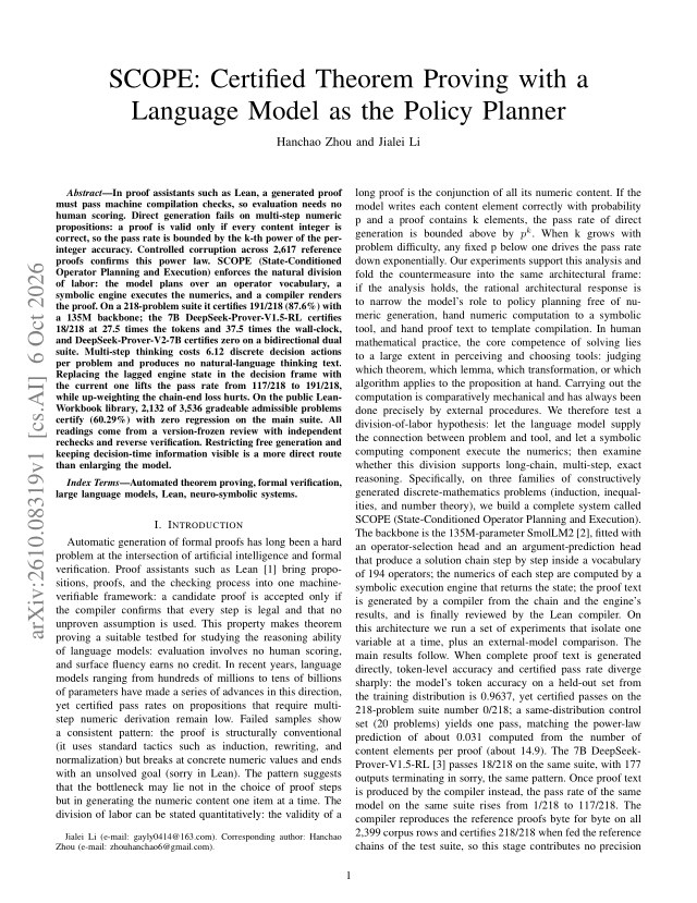 First page of SCOPE: Certified Theorem Proving with a Language Model as the Policy Planner