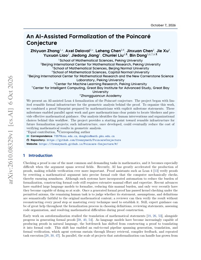 First page of An AI-Assisted Formalization of the Poincaré Conjecture
