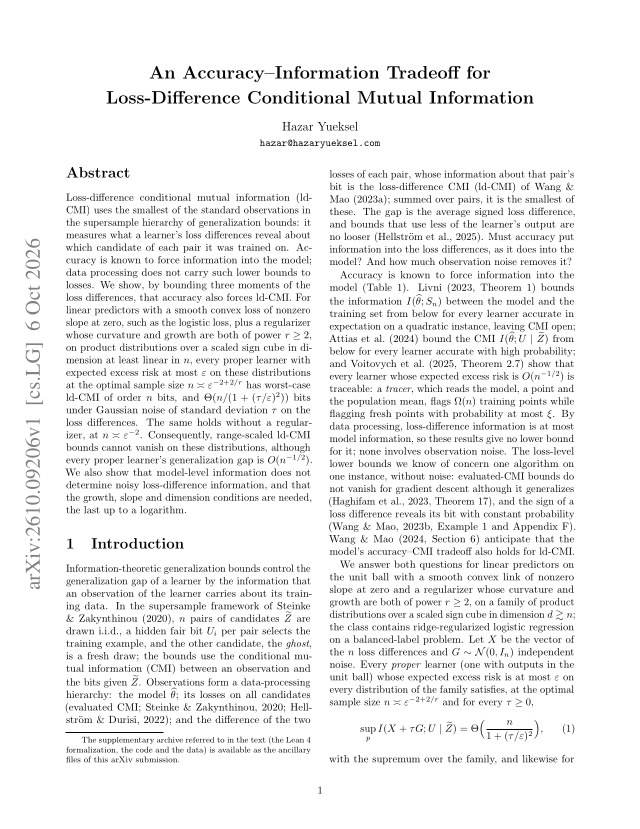 First page of An Accuracy–Information Tradeoff for Loss-Difference Conditional Mutual Information