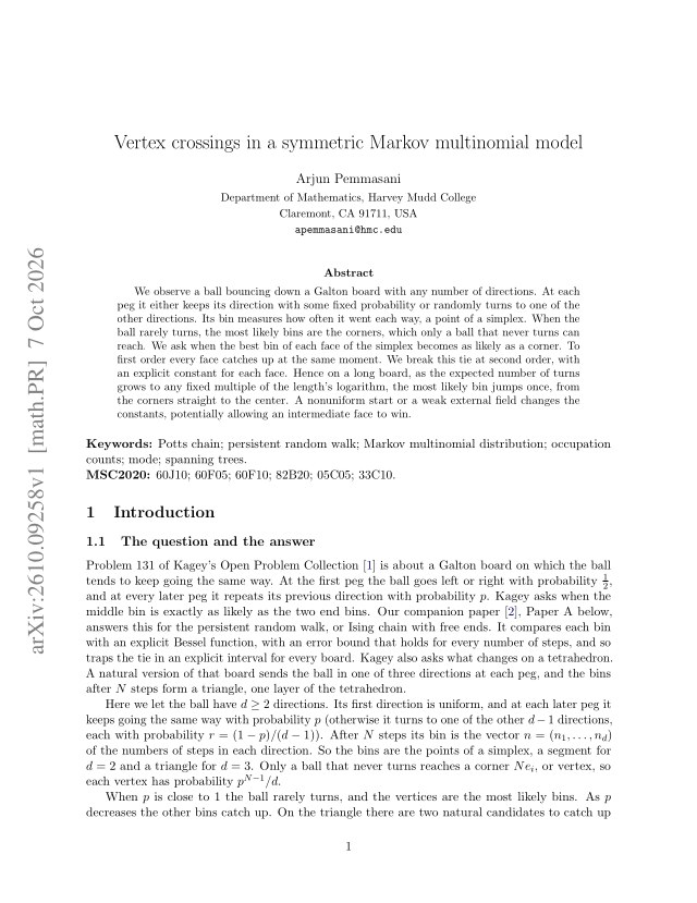 First page of Vertex crossings in a symmetric Markov multinomial model