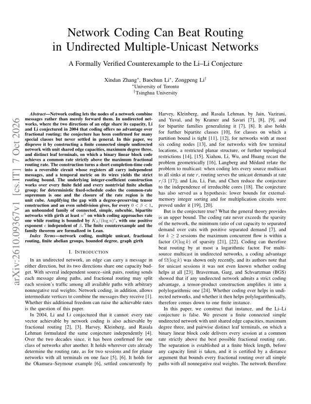 First page of Network Coding Can Beat Routing in Undirected Multiple-Unicast Networks