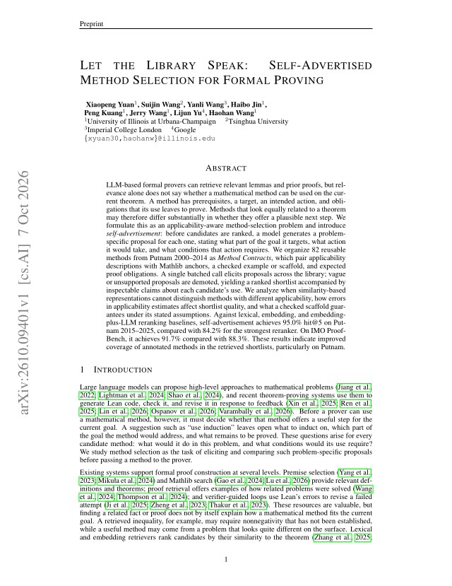 First page of Let the Library Speak: Self-Advertised Method Selection for Formal Proving