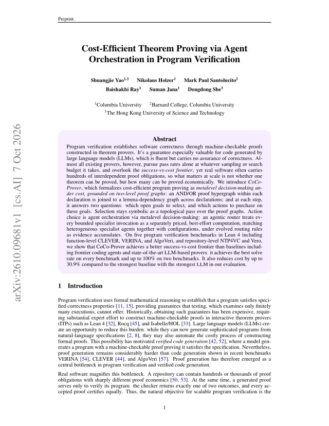 First page of Cost-Efficient Theorem Proving via Agent Orchestration in Program Verification