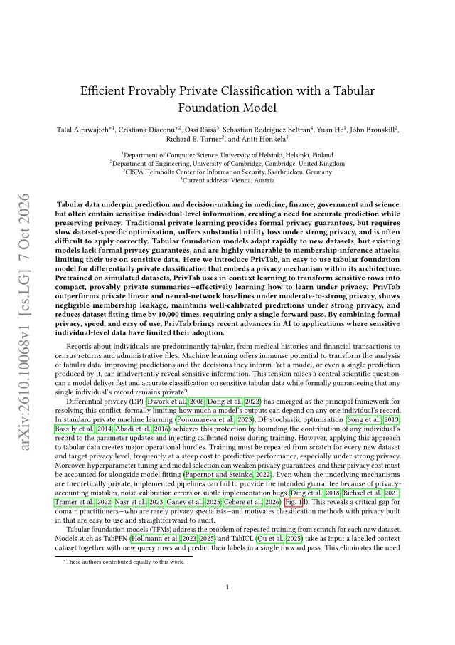 First page of Efficient Provably Private Classification with a Tabular Foundation Model