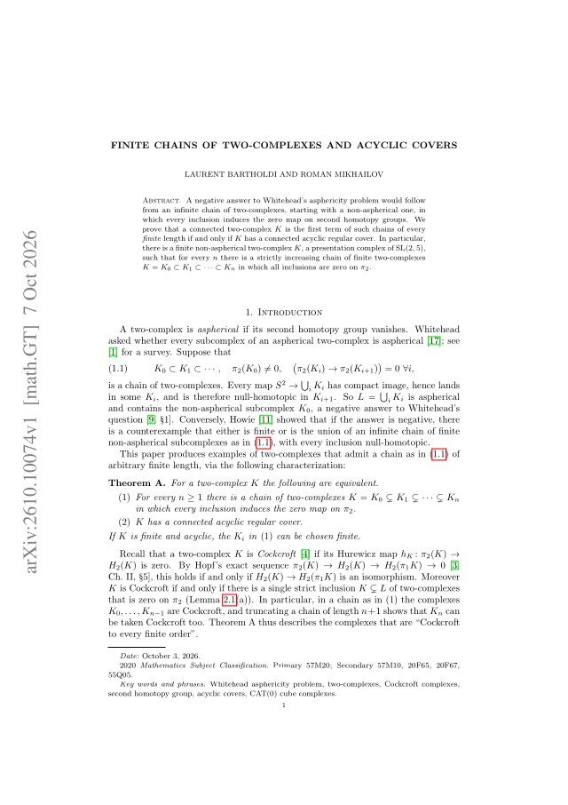 First page of Finite Chains of Two-Complexes and Acyclic Covers