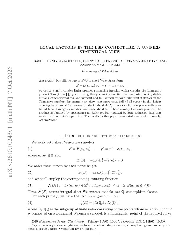 First page of Local Factors in the BSD Conjecture: A Unified Statistical View