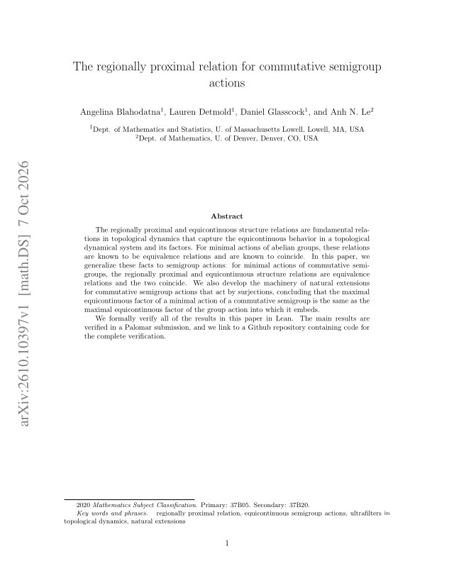First page of The regionally proximal relation for commutative semigroup actions