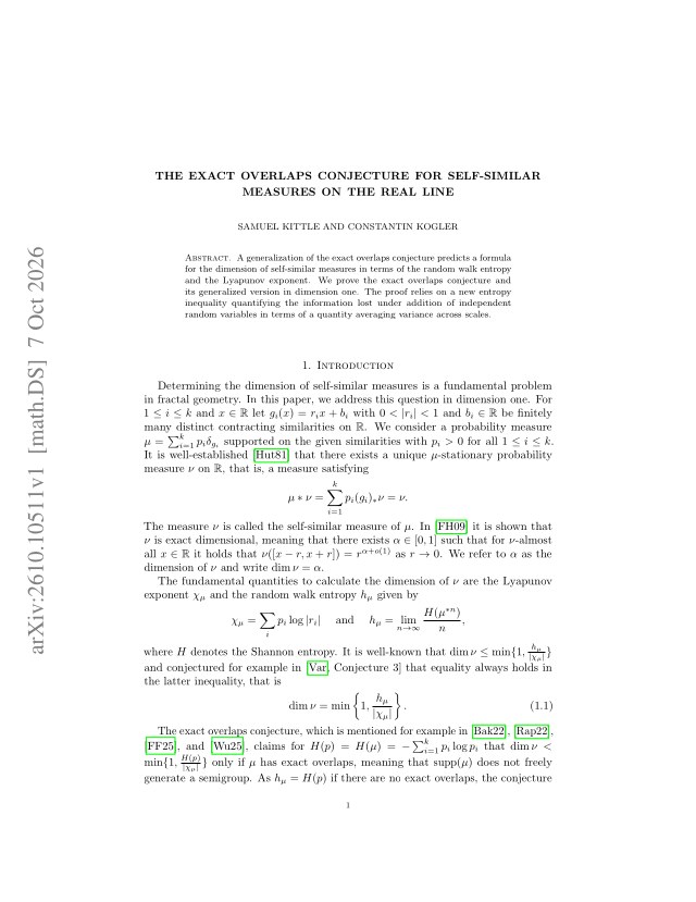 First page of The Exact Overlaps Conjecture for Self-Similar Measures on the Real Line