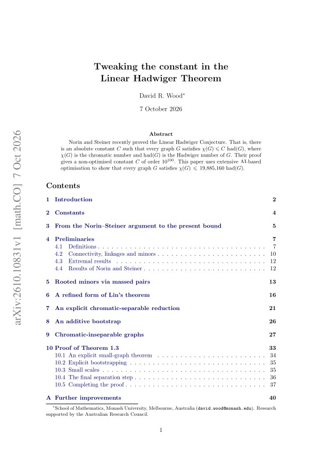 First page of Tweaking the constant in the Linear Hadwiger Theorem
