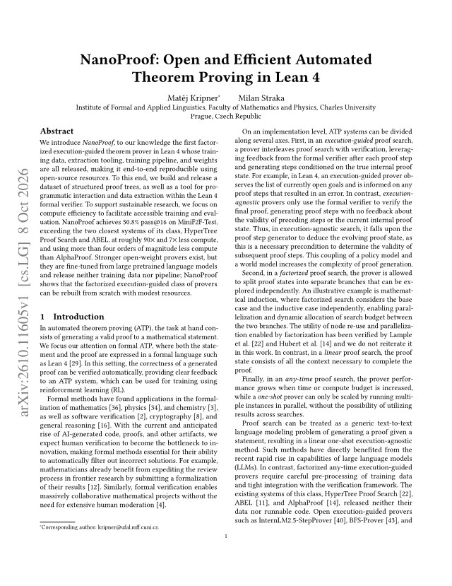 First page of NanoProof: Open and Efficient Automated Theorem Proving in Lean 4