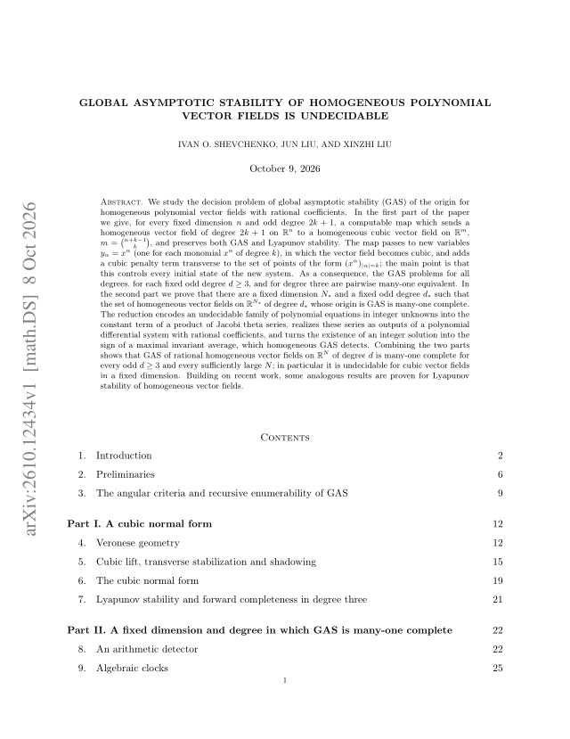 First page of Global asymptotic stability of homogeneous polynomial vector fields is undecidable