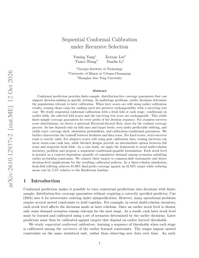 First page of Sequential Conformal Calibration under Recursive Selection