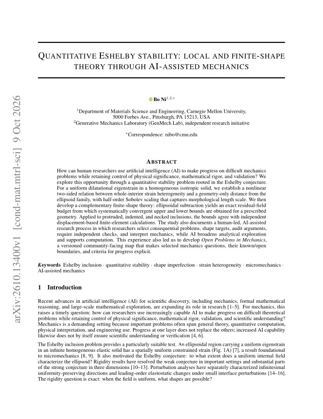 First page of Quantitative Eshelby stability: local and finite-shape theory through AI-assisted mechanics
