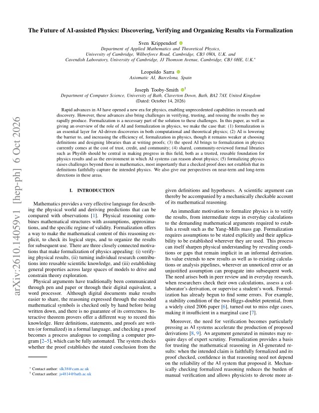 First page of The Future of AI-assisted Physics: Discovering, Verifying and Organizing Results via Formalization