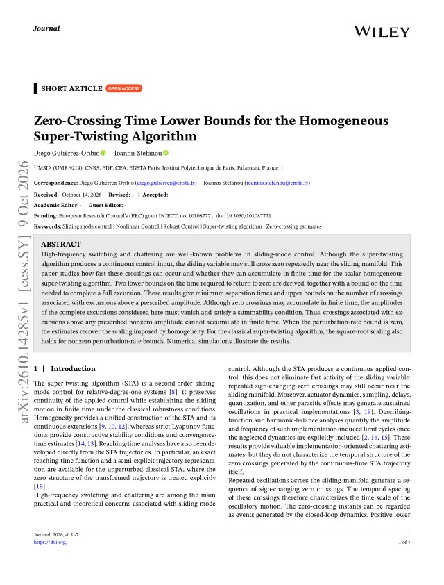 First page of Zero-Crossing Time Lower Bounds for the Homogeneous Super-Twisting Algorithm