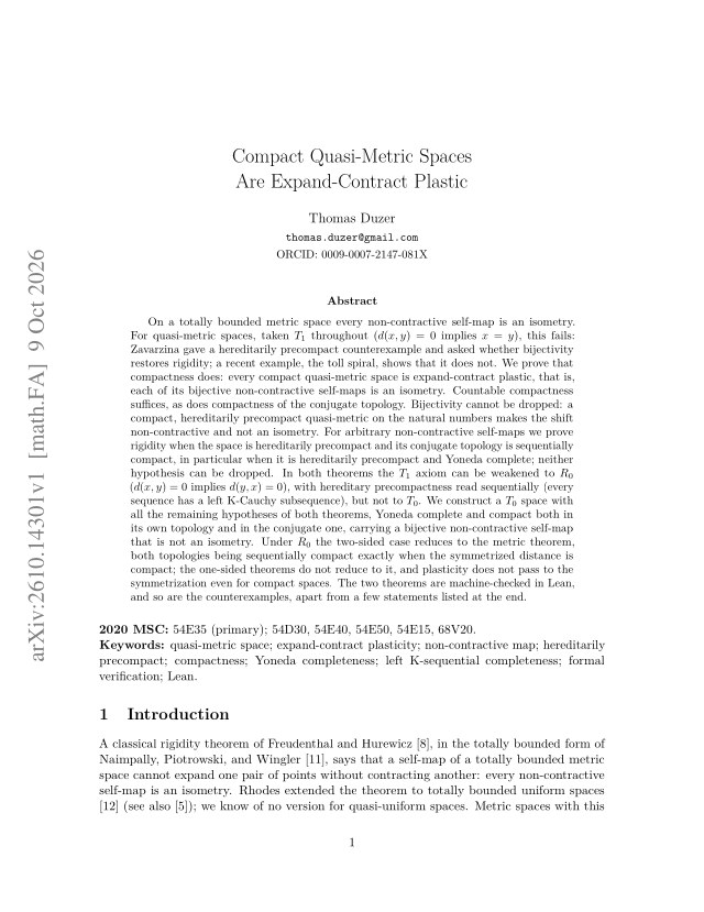 First page of Compact Quasi-Metric Spaces Are Expand-Contract Plastic