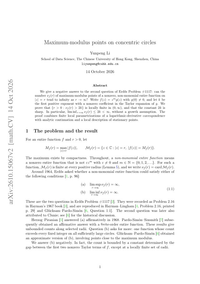 First page of Maximum-modulus points on concentric circles