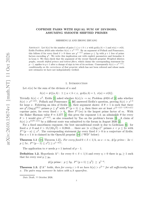 First page of Coprime pairs with equal sum of divisors, assuming smooth shifted primes