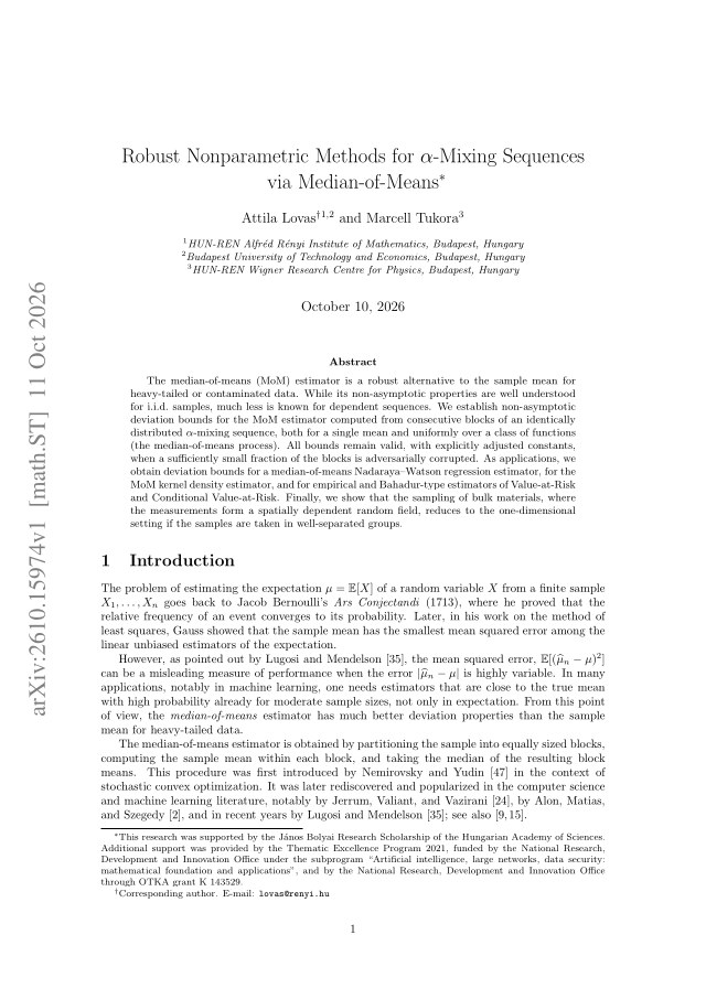 First page of Robust Nonparametric Methods for $α$-Mixing Sequences via Median-of-Means