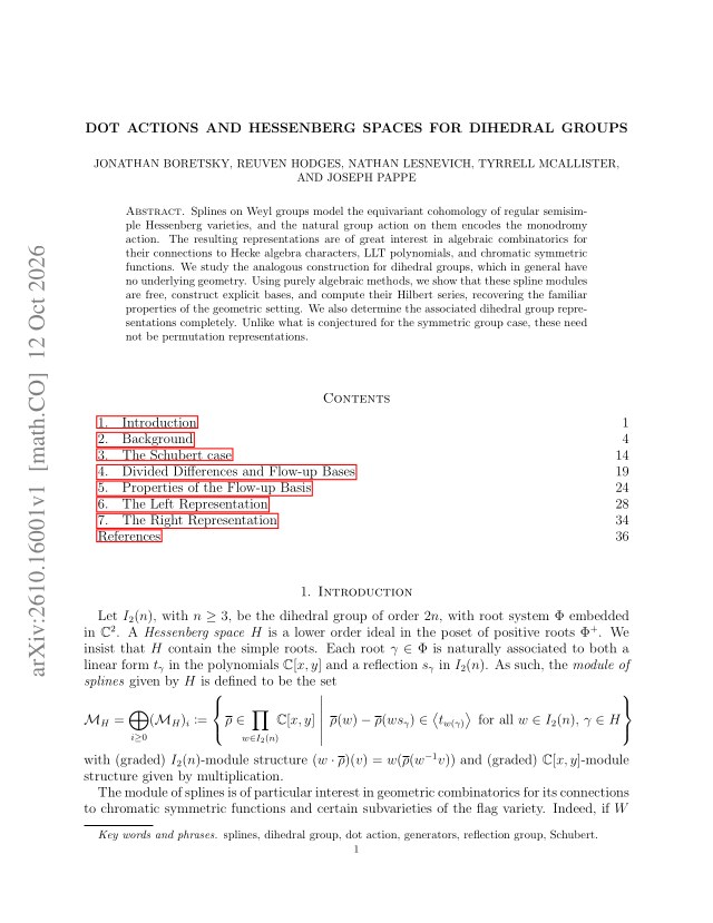 First page of Dot actions and Hessenberg spaces for dihedral groups