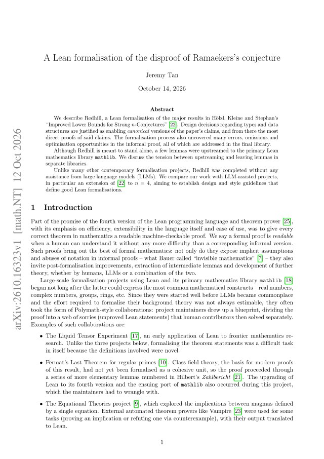 First page of A Lean formalisation of the disproof of Ramaekers's conjecture