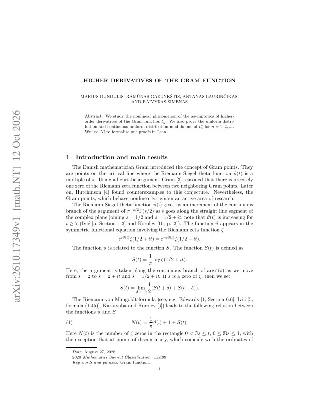 First page of Higher derivatives of the Gram function