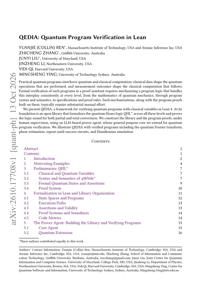 First page of QEDIA: Quantum Program Verification in Lean