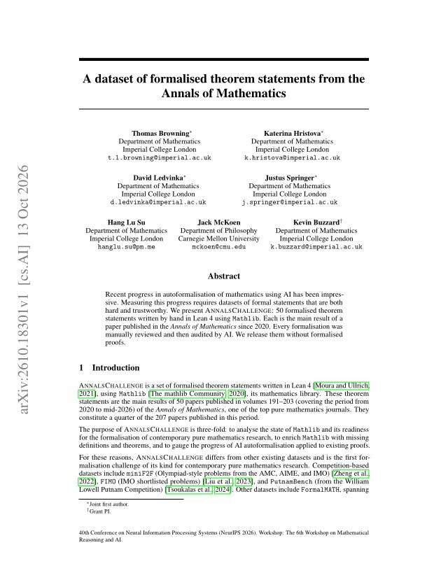 First page of A dataset of formalised theorem statements from the Annals of Mathematics