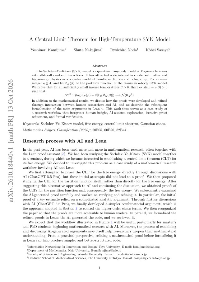First page of A Central Limit Theorem for High-Temperature SYK Model