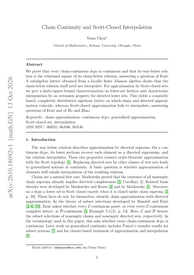 First page of Chain Continuity and Scott-Closed Interpolation