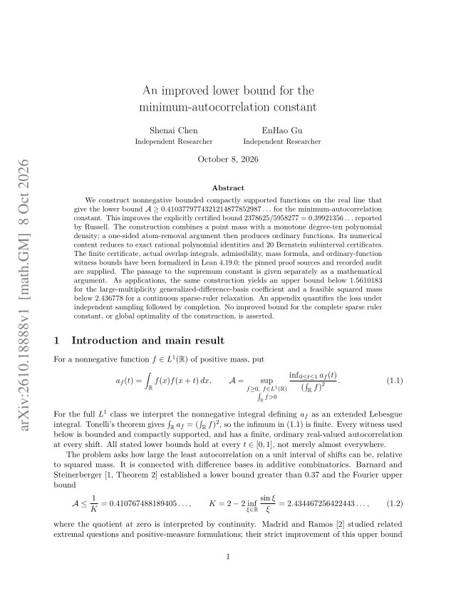 First page of An improved lower bound for the minimum-autocorrelation constant