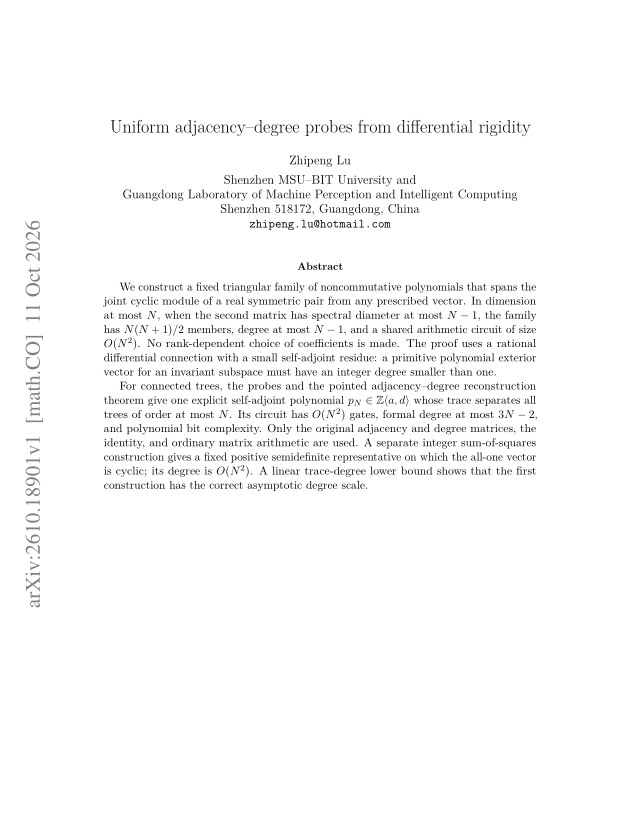 First page of Uniform adjacency-degree probes from differential rigidity