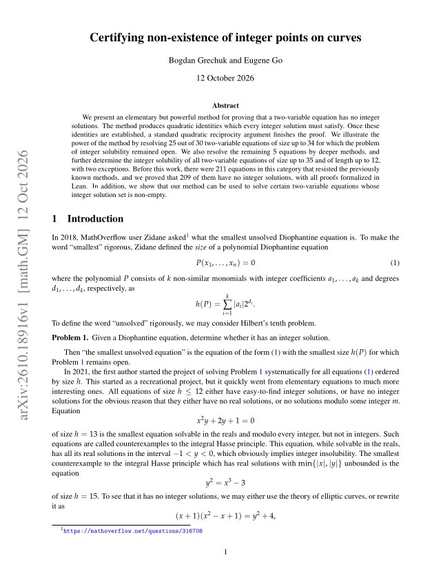 First page of Certifying non-existence of integer points on curves
