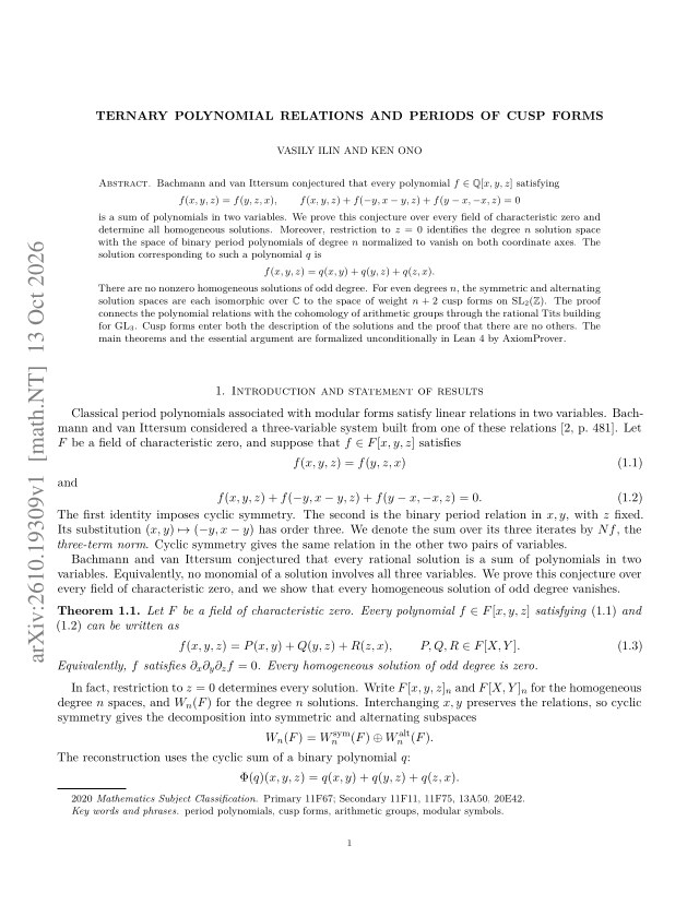 First page of Ternary polynomial relations and periods of cusp forms