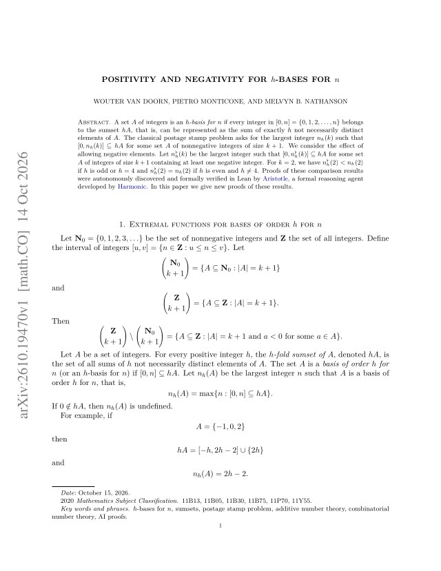 First page of Positivity and negativity for $h$-bases for $n$