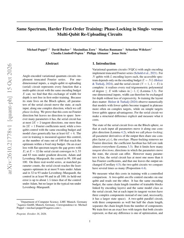 First page of Same Spectrum, Harder First-Order Training: Phase-Locking in Single- versus Multi-Qubit Re-Uploading Circuits