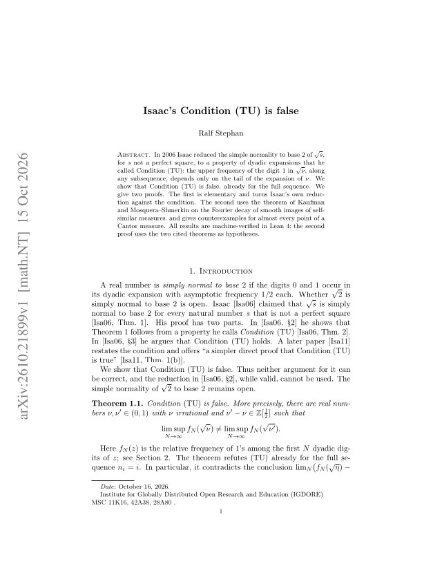 First page of Isaac's Condition (TU) is false