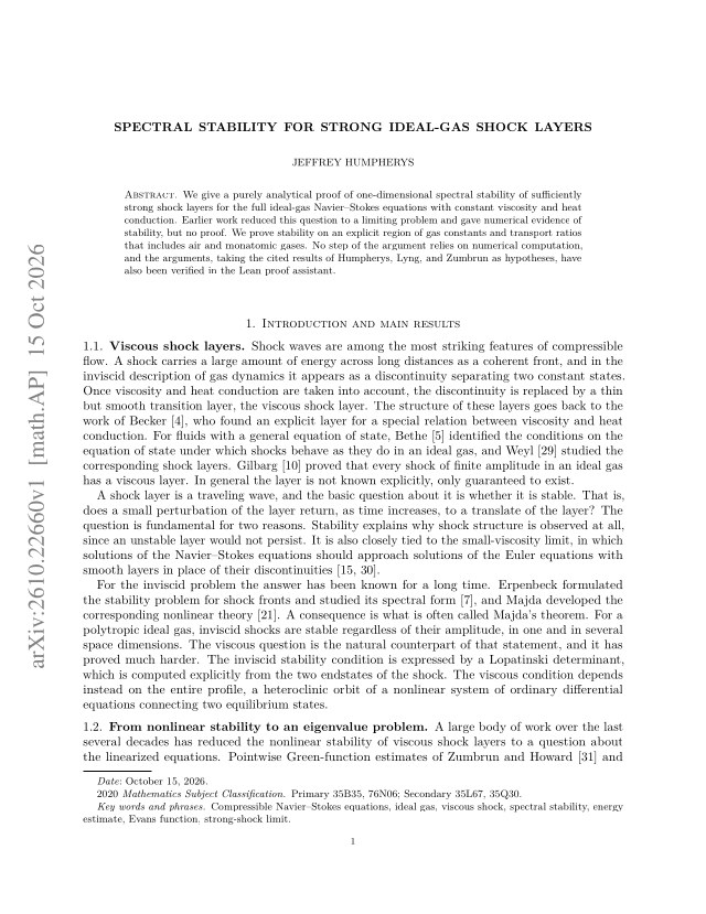First page of Spectral stability for strong ideal-gas shock layers