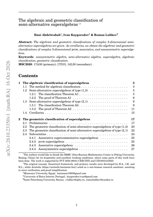 First page of The algebraic and geometric classification of semi-alternative superalgebras