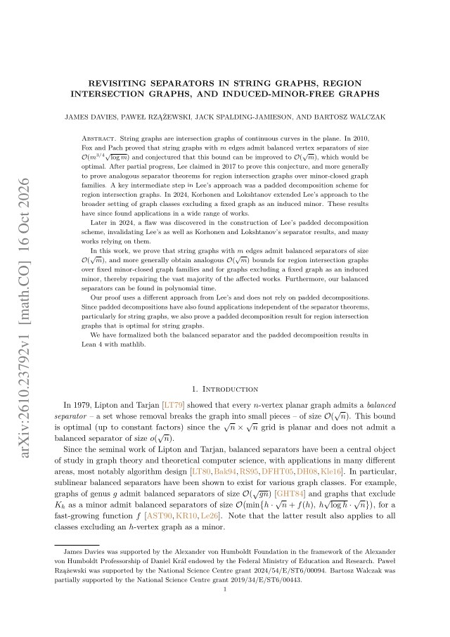 First page of Revisiting separators in string graphs, region intersection graphs, and induced-minor-free graphs