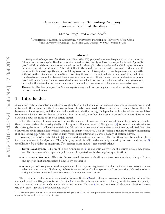 First page of A note on the rectangular Schoenberg-Whitney theorem for clamped B-splines