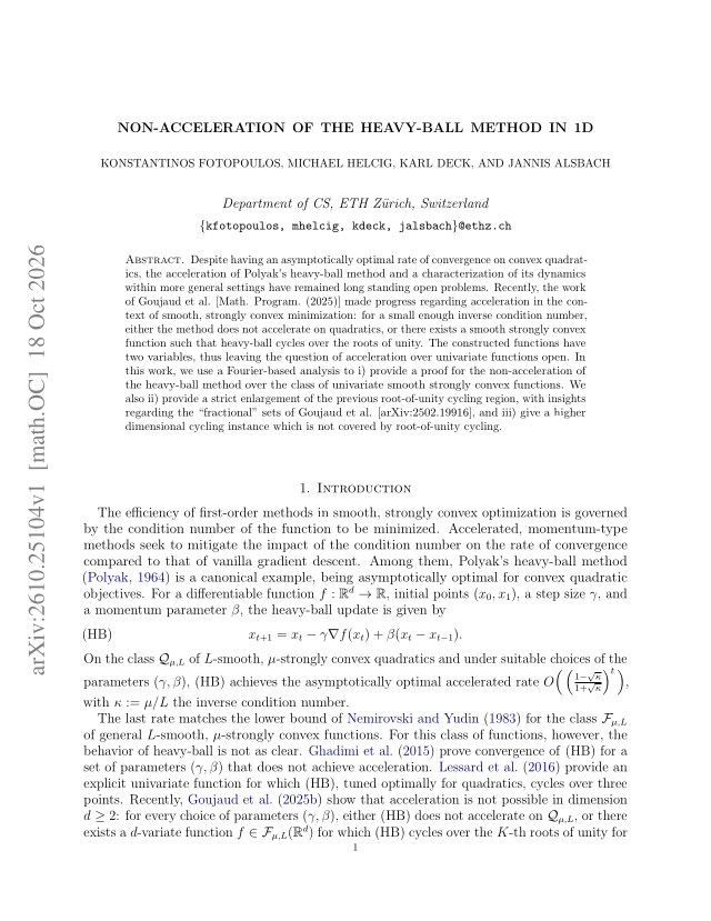 First page of Non-Acceleration of the Heavy-Ball Method in 1D