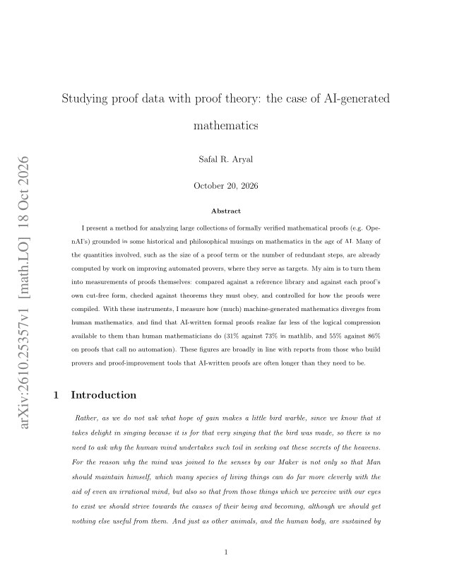 First page of Studying proof data with proof theory: the case of AI-generated mathematics