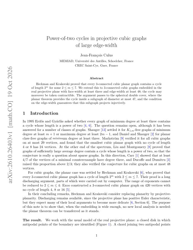 First page of Power-of-two cycles in projective cubic graphs of large edge-width