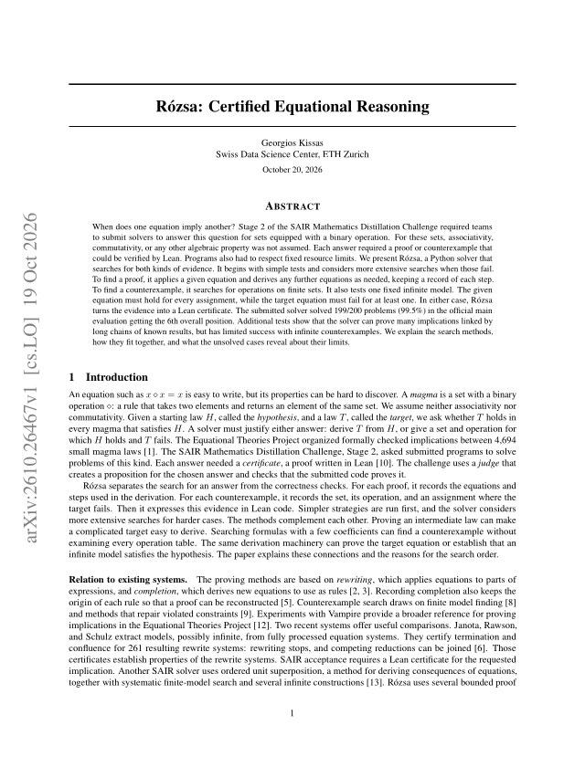 First page of Rózsa: Certified Equational Reasoning