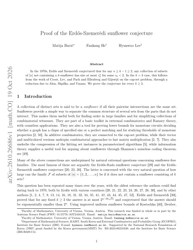 First page of Proof of the Erdős-Szemerédi sunflower conjecture
